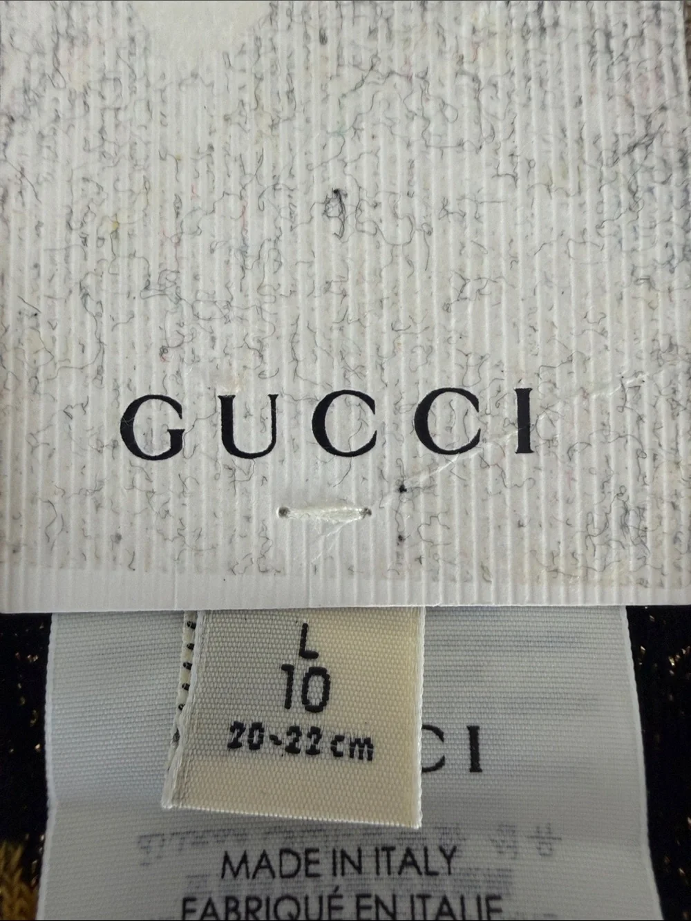 Gucci Black and Gold GG Jacquard Crew Socks in Youth Size L NWT